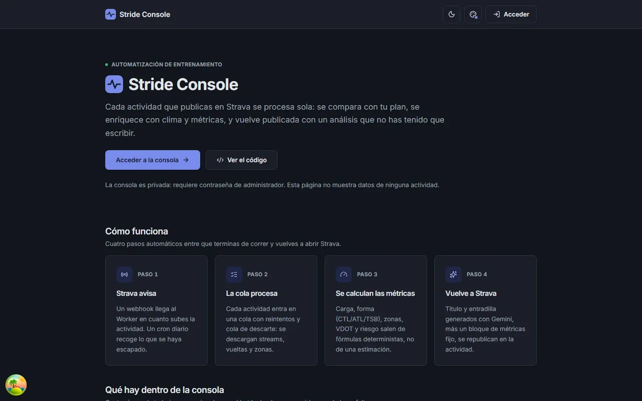Public landing page of the console, with no athlete data at all.